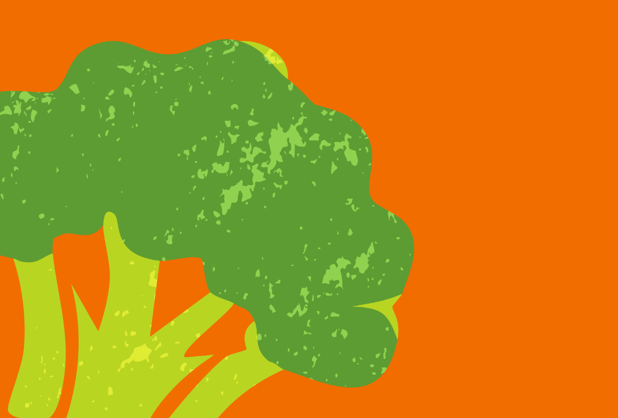 Illustration of a broccoli on orange background